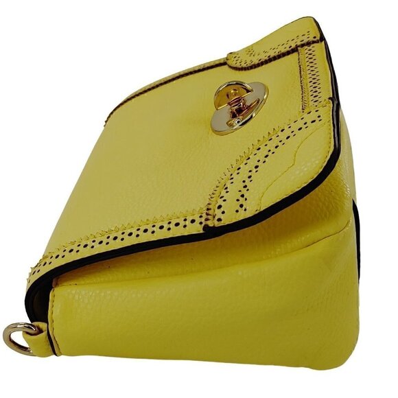 CHARMING CHARLIE Bright Yellow Faux Pebble Leather Messenger Crossbody - Picture 4 of 8